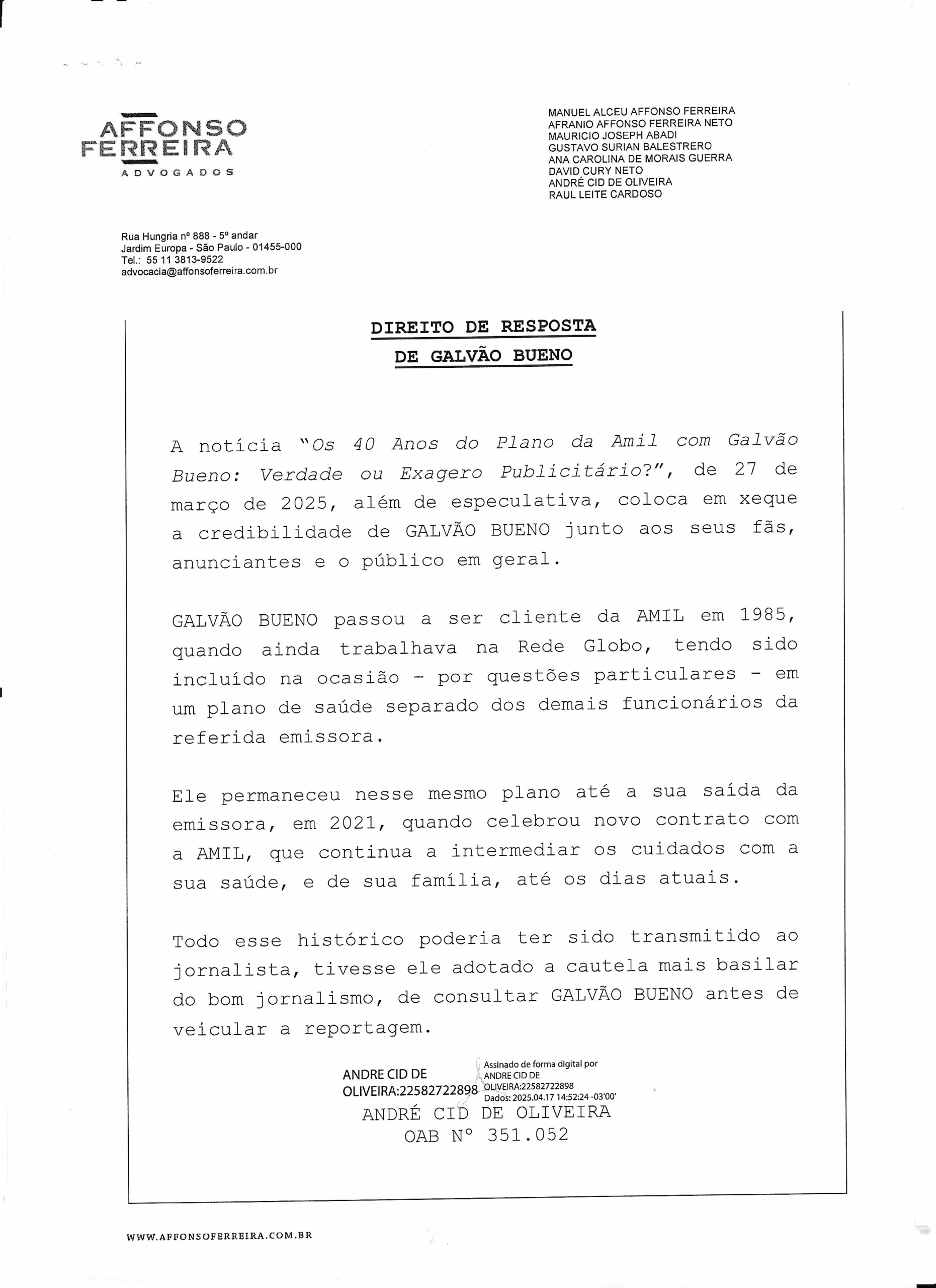 Os 40 Anos do Plano da Amil com Galvão Bueno: Verdade ou Exagero Publicitário? – DIREITO DE RESPOSTA GALVÃO BUENO